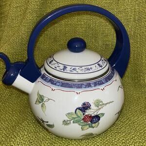 Villeroy Both & French Garden Fruit Design Tea Kettle Pot Enamel Green Handle